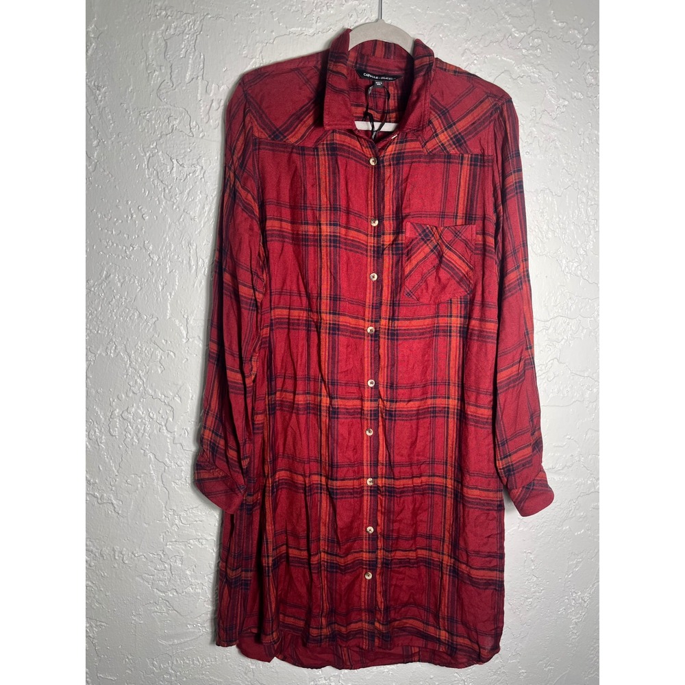 Capsule Women's Size 18 Red Plaid Button Down Tunic Shirt